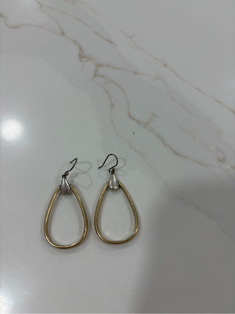 Two-Tone Teardrop Dangle Earrings - Gold & Silver
